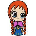 Charming Anna chibi embroidery design inspired by Frozen, showcasing a whimsical stitched motif for creative projects.