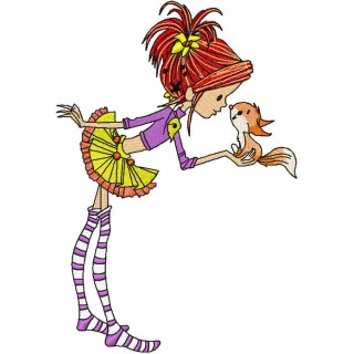 Girl and squirrel embroidery design - Embroidery Design