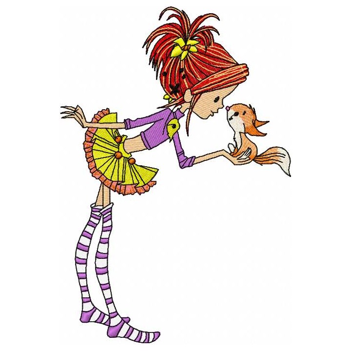 Girl and squirrel embroidery design - Embroidery Design