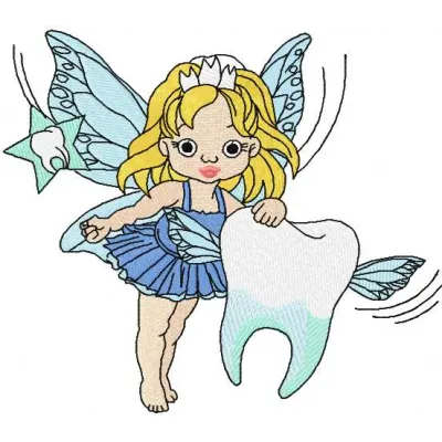 Tooth fairy 3 embroidery design featuring a whimsical fairy character, perfect for stitching on children's items.