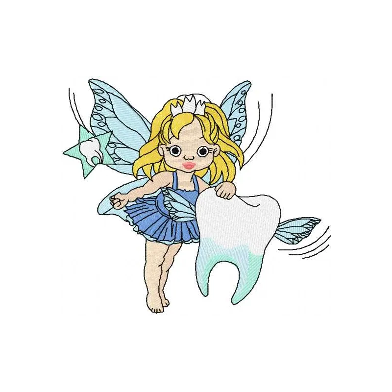 Tooth fairy 3 embroidery design featuring a whimsical fairy character, perfect for stitching on children's items.