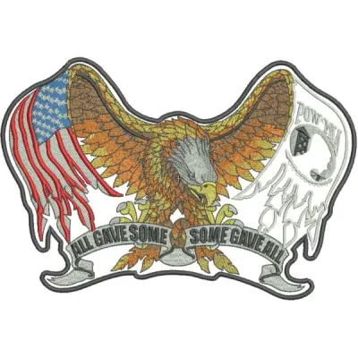 All Gave Some, Some Gave All embroidery design showcased on a fabric background, celebrating American pride.