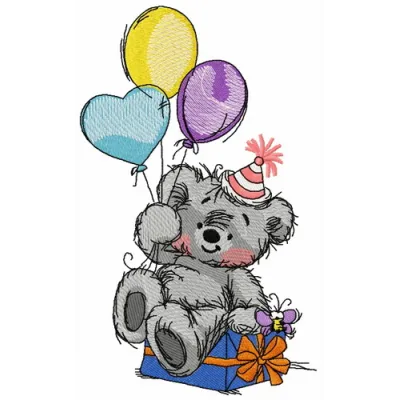 Preview of Bear's Birthday 2 embroidery design featuring a cute teddy bear, perfect for stitching on children's items.