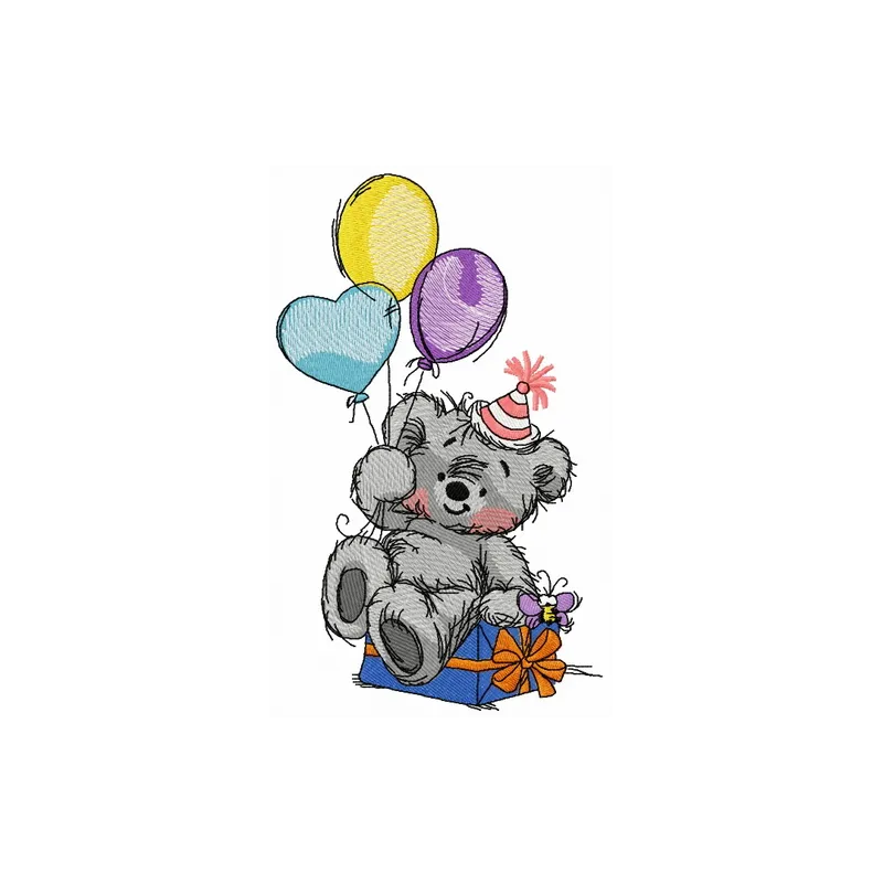 Preview of Bear's Birthday 2 embroidery design featuring a cute teddy bear, perfect for stitching on children's items.