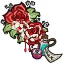 Tattoo roses with drink embroidery design featuring floral motifs, perfect for embellishing apparel and accessories.