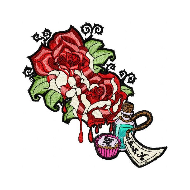 Tattoo roses with drink embroidery design - Embroidery Design