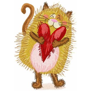 Cat with red heart embroidery design - Embroidery Design