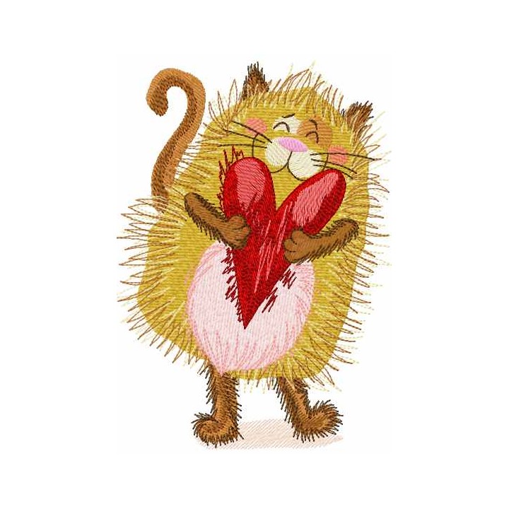 Cat with red heart embroidery design - Embroidery Design