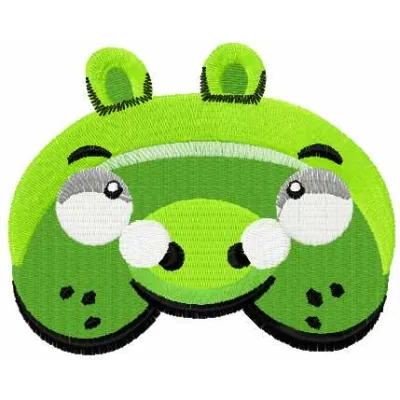 Preview of an Angry Bird pig embroidery design showcasing vibrant colors and intricate stitching patterns.