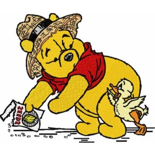 Winnie Pooh and little duck embroidery design - Embroidery Design
