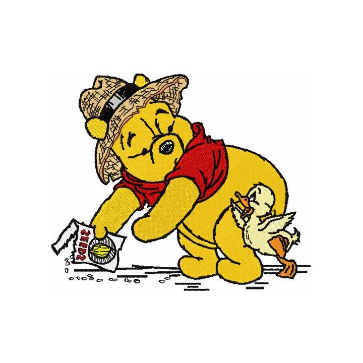 Winnie Pooh and little duck embroidery design - Embroidery Design