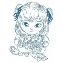 Embroidery design featuring a Japanese girl surrounded by cats, perfect for creating unique stitched motifs.
