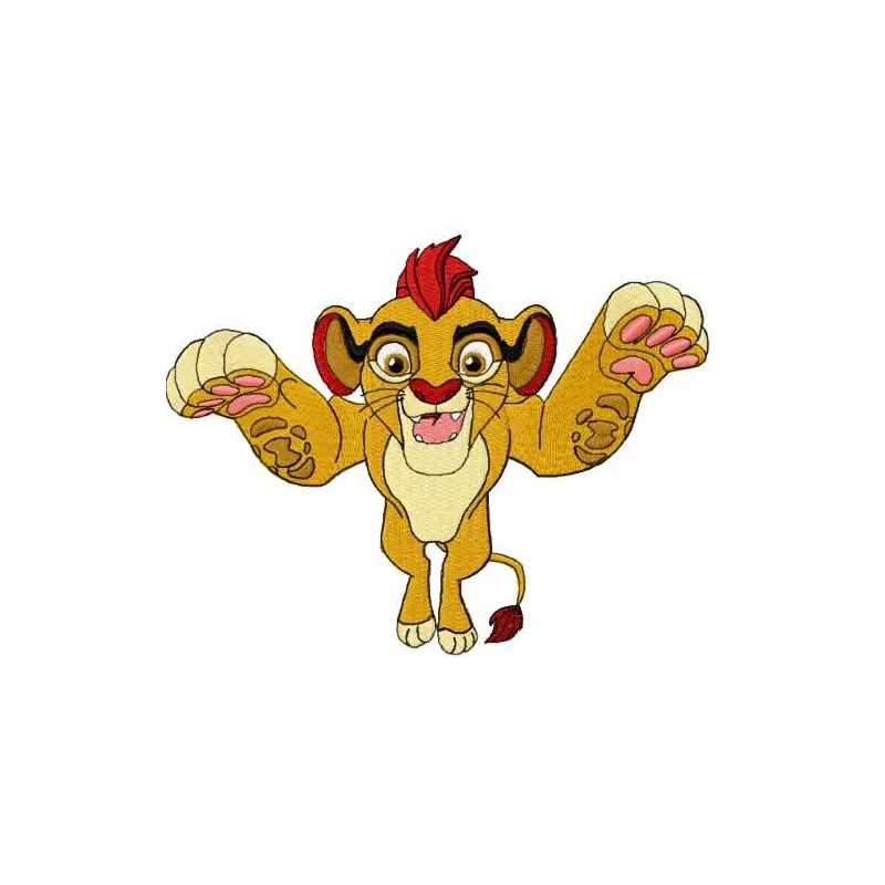 Simba attack embroidery design featuring a dynamic lion motif inspired by the Lion King, perfect for playful stitching.