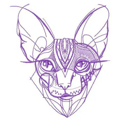Hairless cat embroidery design showcasing a unique stitched motif perfect for crafting on various items.