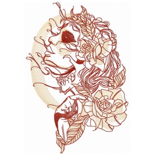 Witch and full moon sketch embroidery design - Embroidery Design