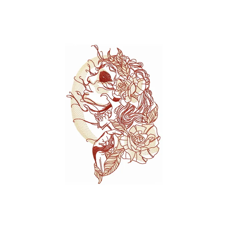 Witch and full moon sketch embroidery design, perfect for adding a magical touch to girls' apparel and accessories.
