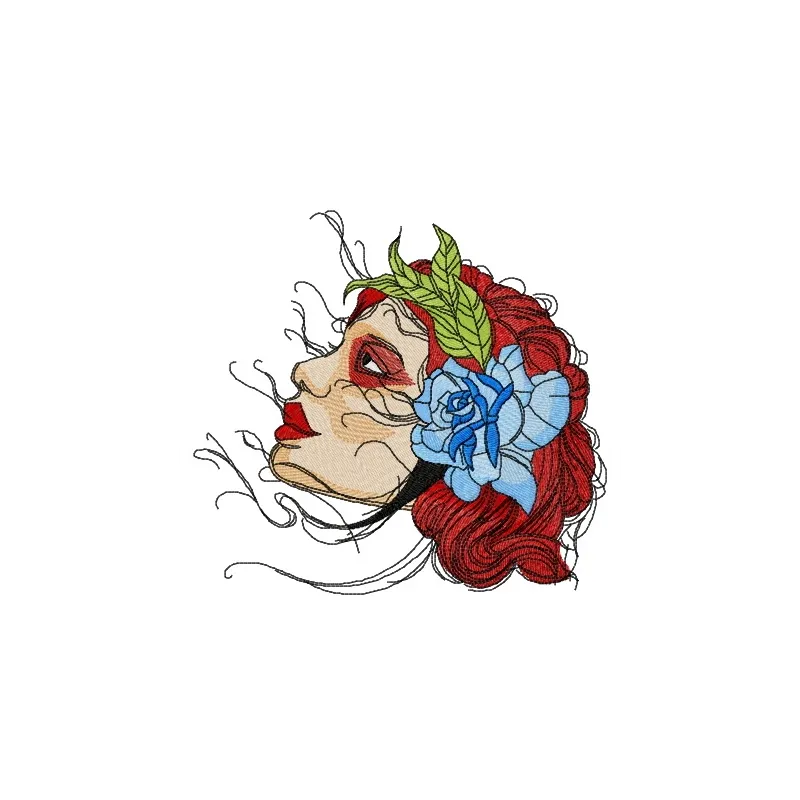 Embroidery design featuring a red-haired girl, perfect for stitching on t-shirts, tote bags, or hoodies.