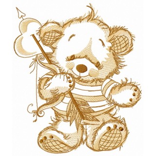 Teddy bear cupid sketch embroidery design - Embroidery Design