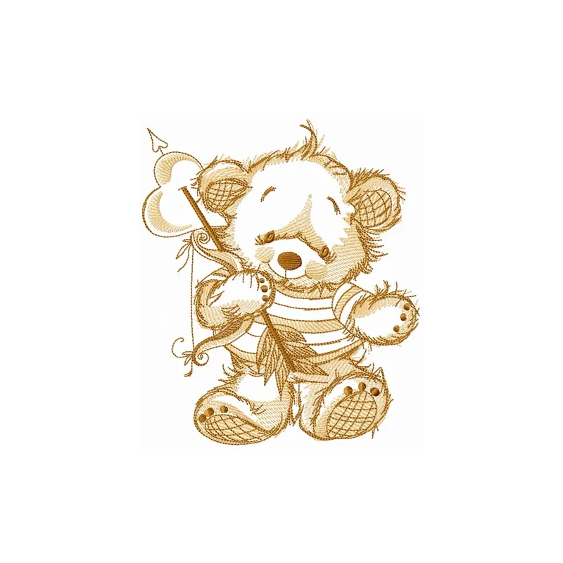 Teddy bear cupid sketch embroidery design showcasing a charming bear with wings, ideal for playful stitching projects.