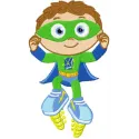 Super Why embroidery design featuring vibrant colors and playful characters, ideal for kids' apparel and accessories.