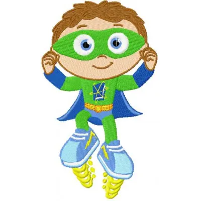 Super Why embroidery design featuring vibrant colors and playful characters, ideal for kids' apparel and accessories.