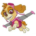 Aviator Skye embroidery design featuring a playful character from Paw Patrol suitable for various fabric projects.