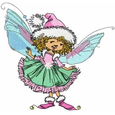 Preview of a cute winter fairy embroidery design featuring intricate stitching patterns for seasonal projects.