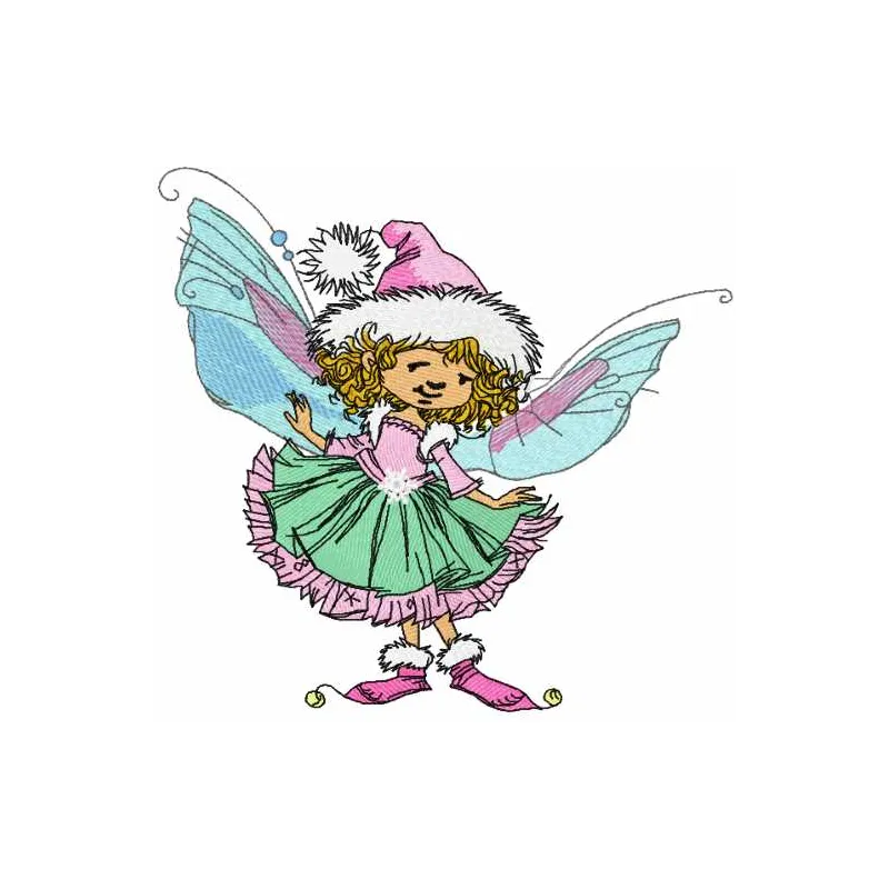 Preview of a cute winter fairy embroidery design featuring intricate stitching patterns for seasonal projects.