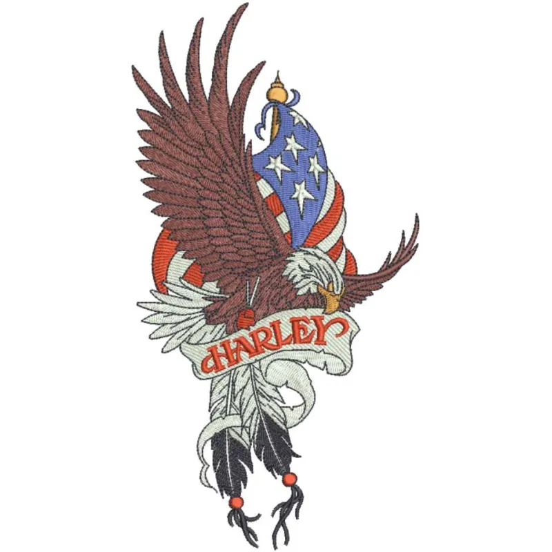 Harley Davidson Eagle 4 embroidery design showcasing a striking eagle motif suitable for auto and moto projects.