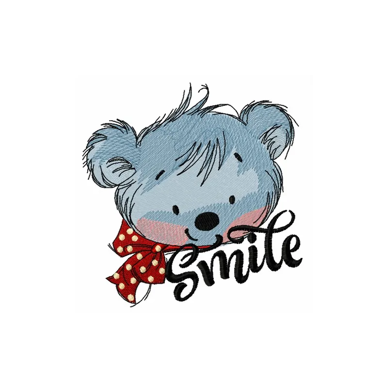 Teddy's smile embroidery design showcasing a cheerful teddy bear, perfect for adding charm to children's apparel.