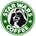 Darth Vader coffee embroidery design featuring a galaxy theme, perfect for stitching on t-shirts or tote bags.