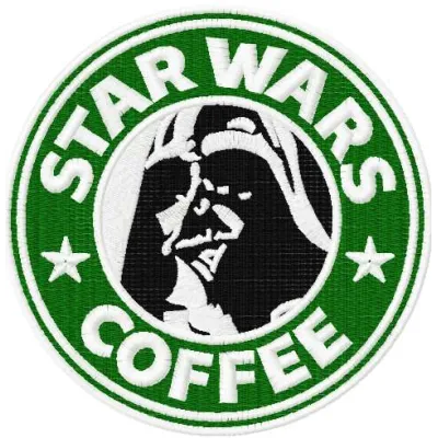 Darth Vader coffee embroidery design featuring a galaxy theme, perfect for stitching on t-shirts or tote bags.