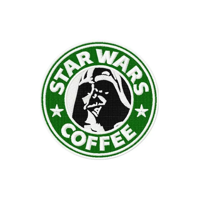 Darth Vader coffee embroidery design featuring a galaxy theme, perfect for stitching on t-shirts or tote bags.