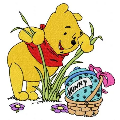 Winnie Pooh found pot embroidery design featuring Pooh, Piglet, and Tigger, perfect for cheerful stitching projects.
