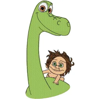 Arlo and Spot 6 embroidery design featuring characters from The Good Dinosaur, ideal for child-friendly projects.