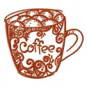 Decorated coffee cup 2 embroidery design showcasing intricate stitching patterns on a coffee-themed motif.