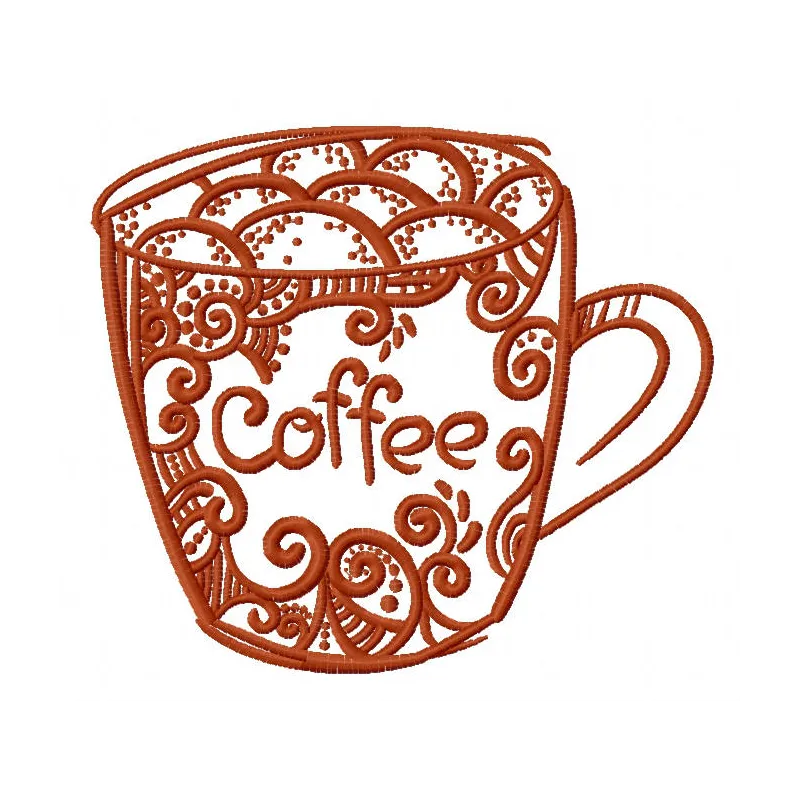Decorated coffee cup 2 embroidery design showcasing intricate stitching patterns on a coffee-themed motif.