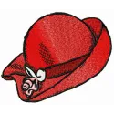 Preview of a red elegant hat embroidery design featuring intricate stitching patterns for girls and women.