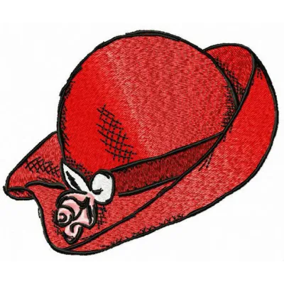 Preview of a red elegant hat embroidery design featuring intricate stitching patterns for girls and women.
