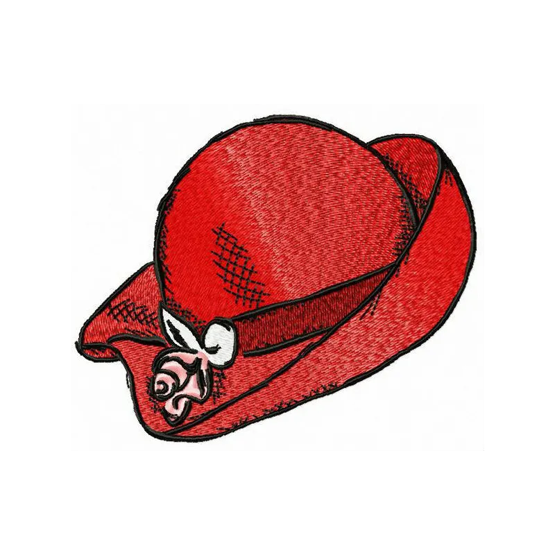 Preview of a red elegant hat embroidery design featuring intricate stitching patterns for girls and women.