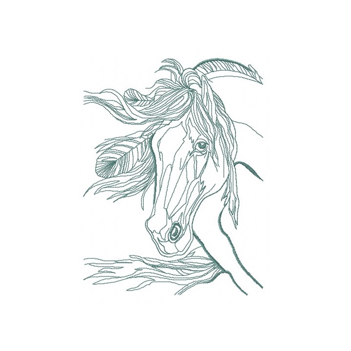 Sad dreamy horse one color embroidery design - Embroidery Design
