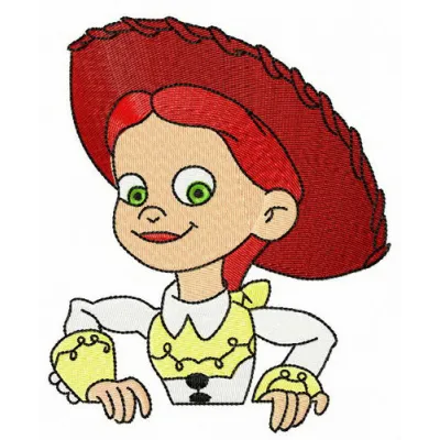 Jessie cowgirl embroidery design from Toy Story, showcasing a vibrant stitched motif for creative projects.