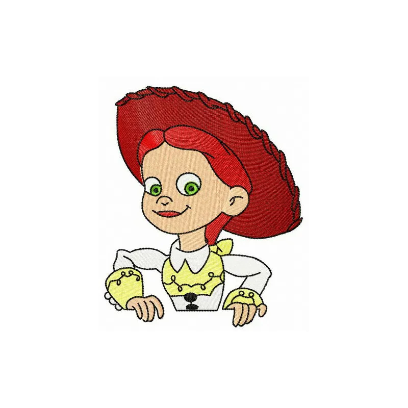 Jessie cowgirl embroidery design from Toy Story, showcasing a vibrant stitched motif for creative projects.