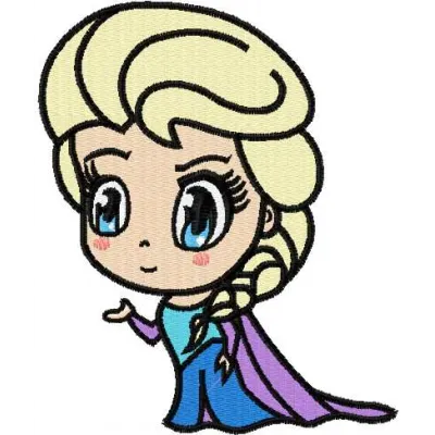 Preview of Elsa Chibi 3 embroidery design featuring a whimsical character from Frozen, ideal for creative stitching projects.