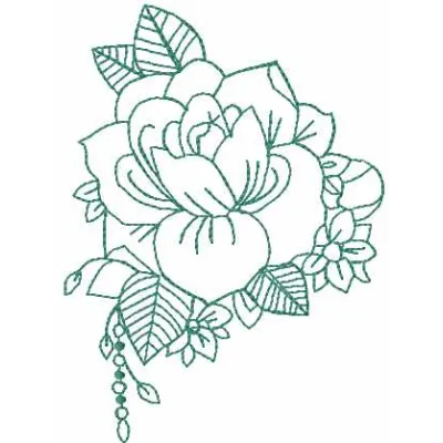 Vintage green rose embroidery design showcasing intricate floral stitching patterns for various projects.