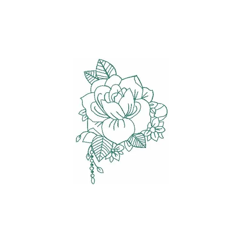 Vintage green rose embroidery design showcasing intricate floral stitching patterns for various projects.