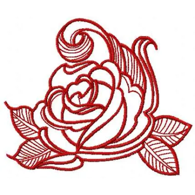 Red swirl rose embroidery design featuring intricate floral motifs, ideal for embellishing fabric items.