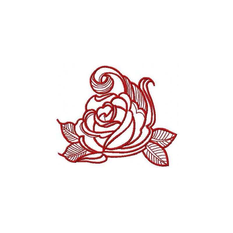 Red swirl rose embroidery design featuring intricate floral motifs, ideal for embellishing fabric items.