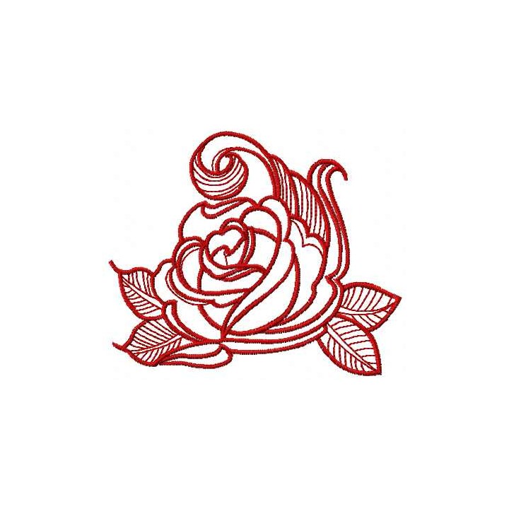 Red swirl rose embroidery design - Embroidery Design