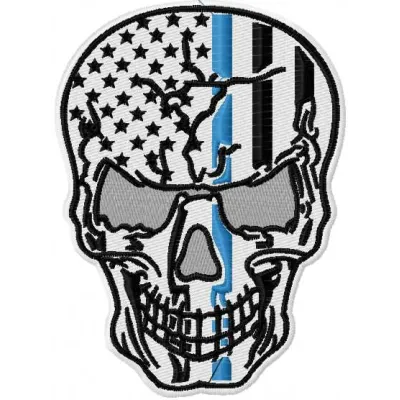 Preview of a patriotic skull embroidery design featuring American flag elements, ideal for creative stitching projects.